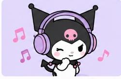Kuromi wearing headphones listening to music