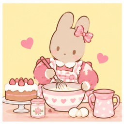 Marroncream baking strawberry cake and mixing batter