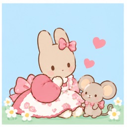 Marroncream sitting with her best friend Cinnamon the mouse