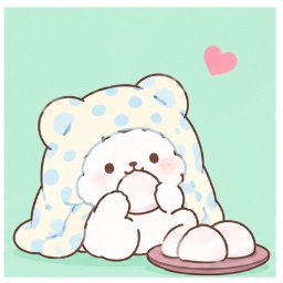 Moppu happily enjoying a plate of sweet daifuku mochi