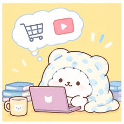 Moppu shopping online and streaming videos on his laptop
