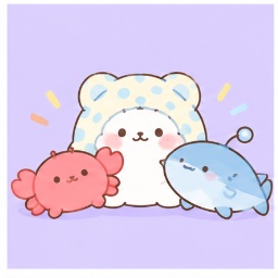 Moppu with plush companions Kanikama and Gyoniku