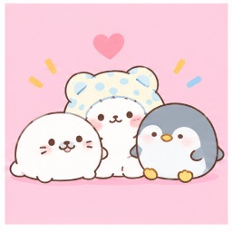 Moppu with neighbors Ajimaru the seal and Mashu the penguin