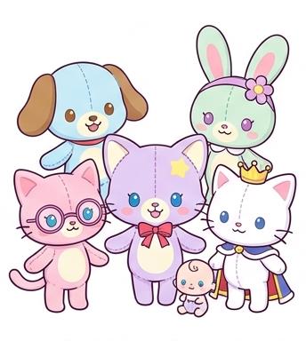 Mew standing together with her Dreamy Mates companions