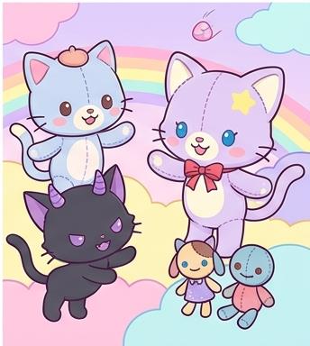 Mew and Dreamy Mates in dreamland with Yuni, Tsugi and Hagi