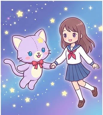 Mew floating beside Yume Hinata during Dream Synchro in starry sky