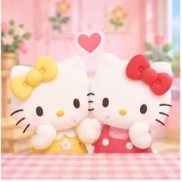 Mimmy White and Hello Kitty together showing their twin bond and matching outfits