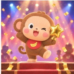 Osaru no Monkichi holding a golden trophy celebrating his 2026 41st Special Award in the Sanrio Character Ranking