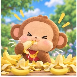 Osaru no Monkichi demonstrating his famous special talent of eating 10 bananas in one minute