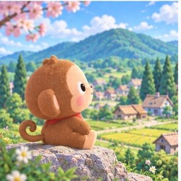 Scenic view of the low green mountain in rural Japan where Monkichi was born and lives