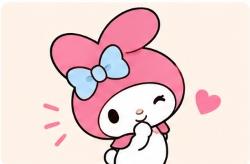 My Melody winking with a blue bow