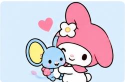 My Melody hugging Flat the blue mouse