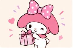 My Melody holding a gift box with a pink polka dot bow