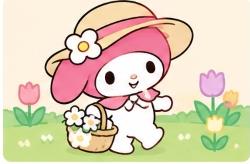 My Melody strolling in sun hat with flower basket