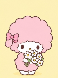 My Sweet Piano holding a bouquet of fresh white daisies and meadow flowers