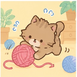 Nyon's Playful Yarn Mischief - NYA・NI・NYU・NYE・NYON Sanrio character illustration