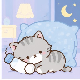 Nyu's Bedtime Milk & Pillow - NYA・NI・NYU・NYE・NYON Sanrio character illustration