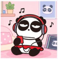 Pandaba wearing headphones listening to rap music
