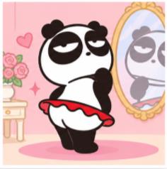 Pandaba posing gracefully in front of a mirror