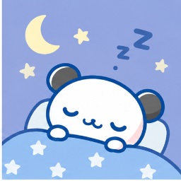 Pan-kun sleeping peacefully under a warm starry blanket with sweet Zzz dreams