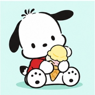 Pochacco happily enjoying a banana ice cream cone