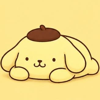 Pompompurin resting his chin comfortably on his front paws