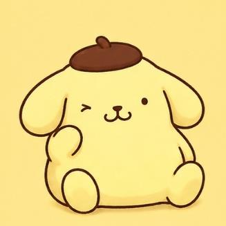 Pompompurin sitting comfortably and winking playfully