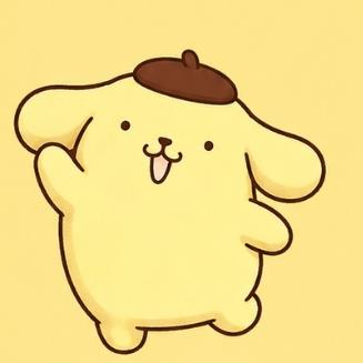 Pompompurin standing happily and waving with a cheerful smile