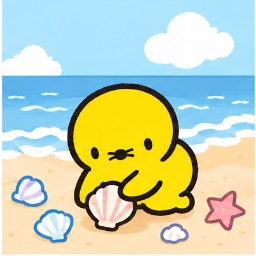 Puwawa on a sandy beach examining colorful seashells and a pink starfish