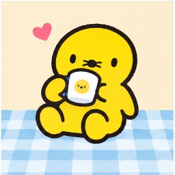 Puwawa sitting comfortably on a blue gingham picnic mat holding a cute teacup