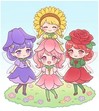 Lip with Sumire, Himawari, and Rose gathered together