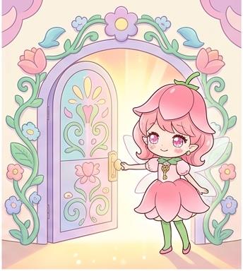 Lip unlocking a mystical Fairilu Door surrounded by floral vines