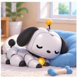Robow@n sleeping peacefully on a cushion