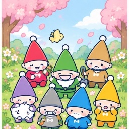 Seven Silly Dwarfs exploring their lush forest homeland