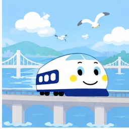 Shinkansen crossing sea bridge