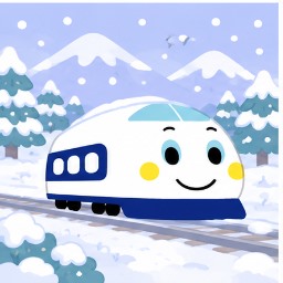 Shinkansen through snowy mountains