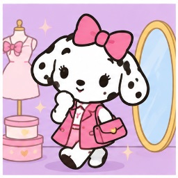 Spottie Dottie modeling a chic pink coat in her fashion wardrobe with mannequin and mirror