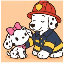Spottie Dottie with her father wearing his firefighter uniform and chief helmet