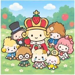 The Strawberry King gathered with his court of Seven Angels in a strawberry meadow