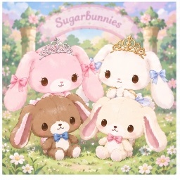 Sugar Minuet twins pictured together with ShiroUsa and KuroUsa from Sugarbunnies in a garden setting