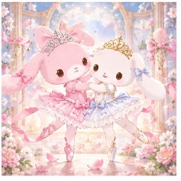 Sugar Minuet ballerina twins dancing gracefully on a floral stage