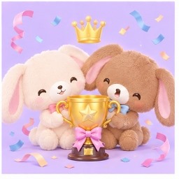 ShiroUsa and KuroUsa holding a gold trophy with a crown celebrating their #22 rank
