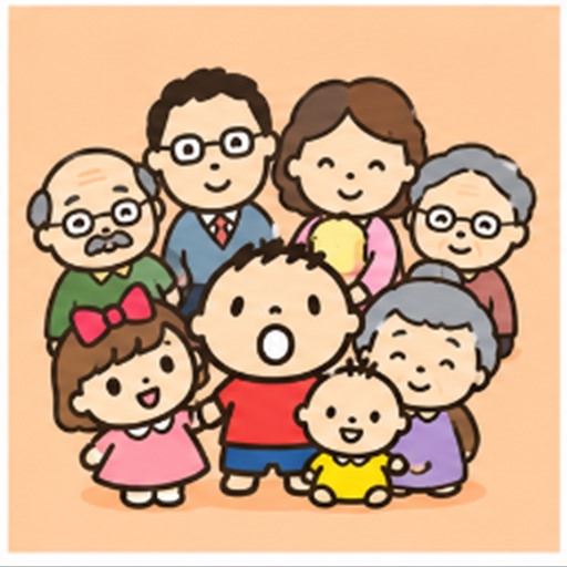 Minna No Tabo family portrait with parents, grandparents, and brother Ma-kun