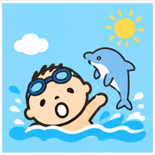 Minna No Tabo swimming effortlessly with goggles alongside dolphin friend