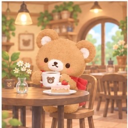 Latte enjoying coffee and cake at table