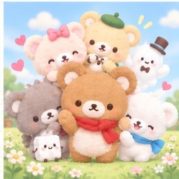 Tenorikuma full cast in a flower meadow