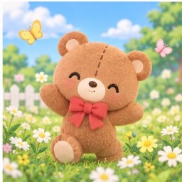 Tiny Chum bounding joyfully in a spring meadow