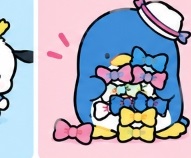 Tuxedosam holding a colorful bunch of bow ties