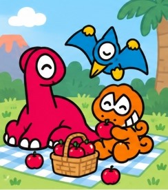 Tiran eating delicious red apples from a picnic basket on a checkered blanket