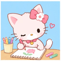 Winkipinki sketching and drawing a colorful tulip in her art book